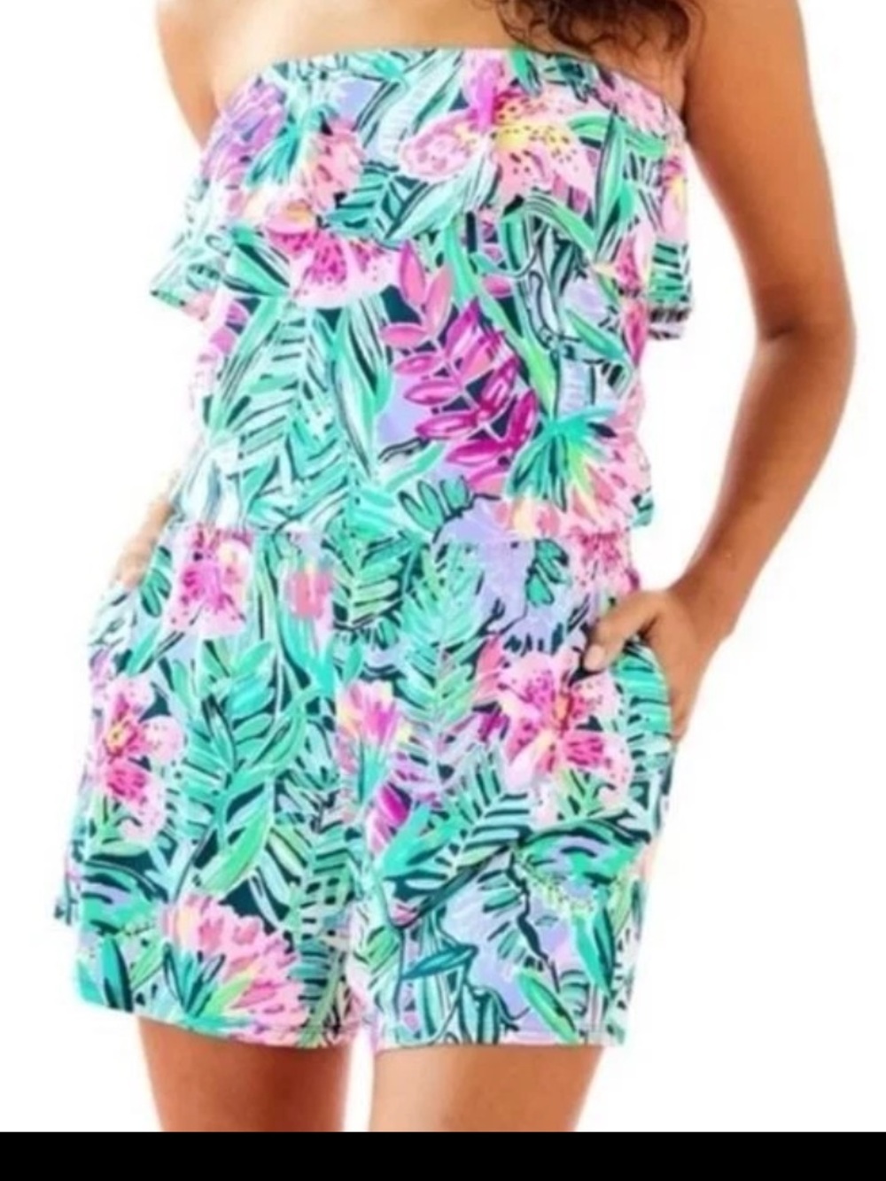 Lilly Pulitzer Anja Romper Mandevilla Pink Floral Small Extra Lucky Strapless